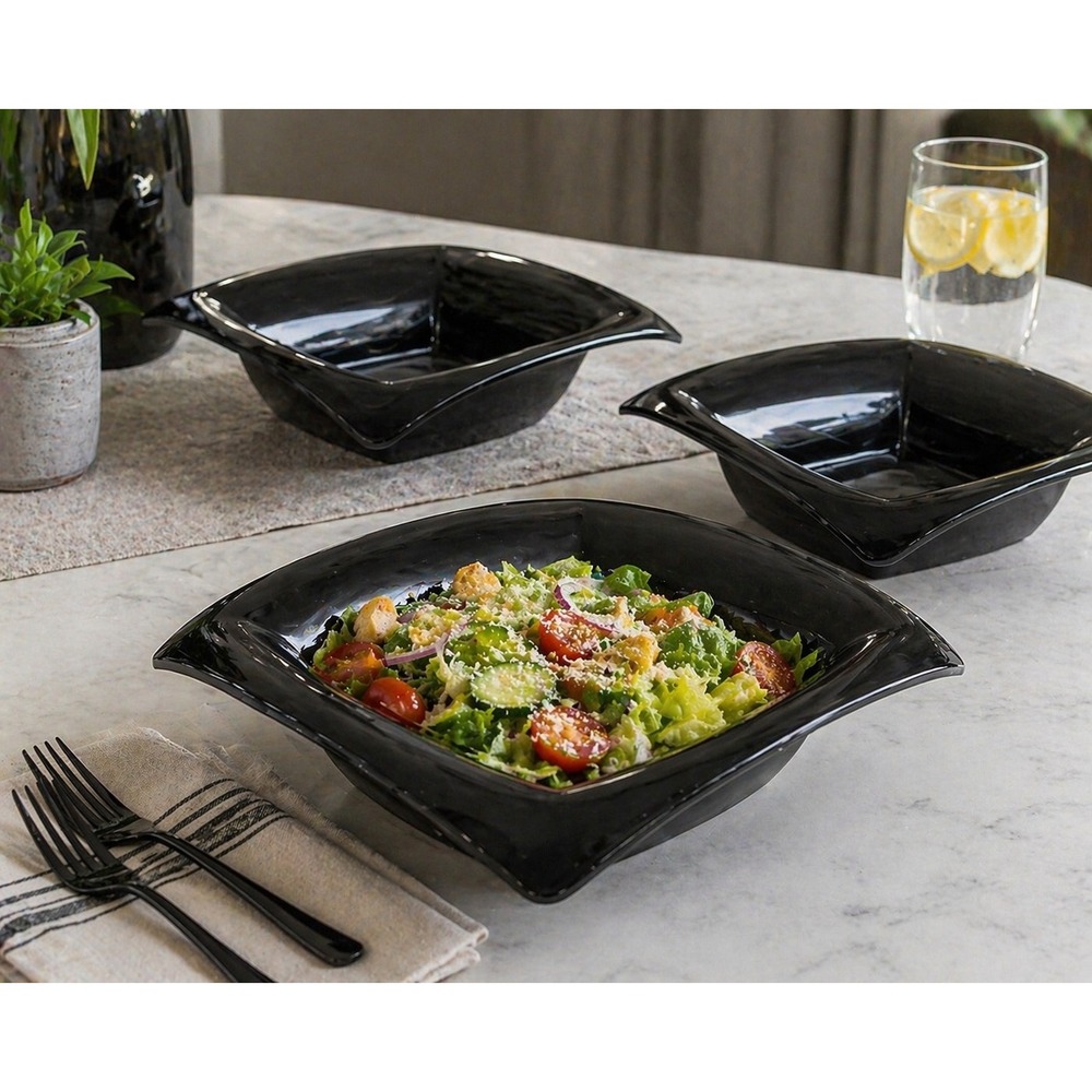 G.E.T‎ Melamine Serving Bowls Set Square Black 2 Qt Modern Catering Dinnerware